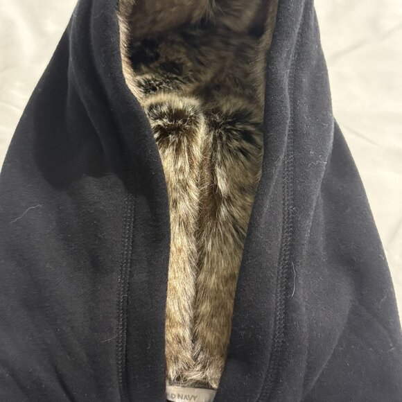 Old Navy Black Vintage Peace Logo Faux Fur Hoodie - Picture 9 of 9